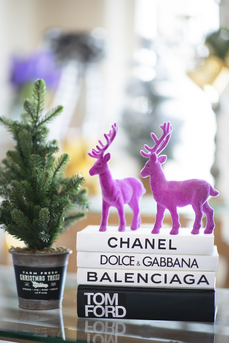 A Chanel pink and black boucle christmas tree with the